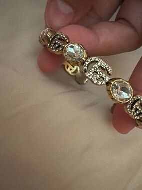 Gucci Gold-Tone Crystal Interlocking G Bracelet